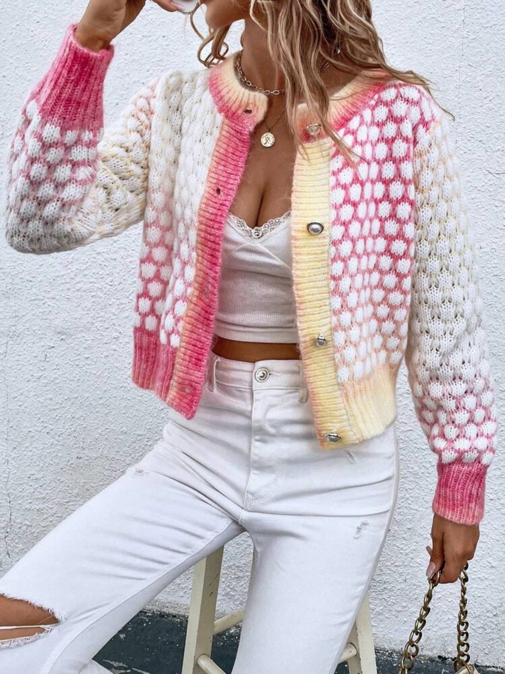 Pink & Cream Ombre Knit Cardigan Jacket